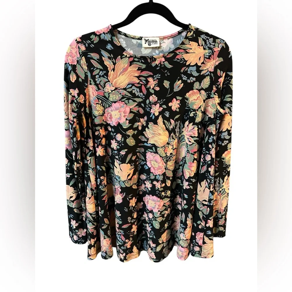 Show Me Your MuMu Tyler Minidress Tunic Black Floral Long Sleeve Dress Knit XS